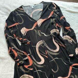 Nine West | Long Sleeve Black Dress with Abstract Colors Size XXL